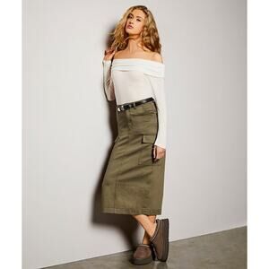 NWT Gianni Bini Paige High Rise Belted Midi Green Cargo Skirt 26 Small 4-6